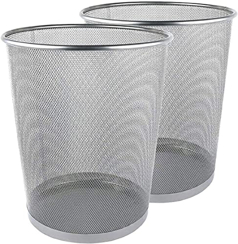 Best House Metal Mesh Bin Round Gray Wastebasket Trash Can Lightweight Sturdy Rubbish Bin for Kitchen Home Office Living Room Desk Bedroom (Pack of 2)