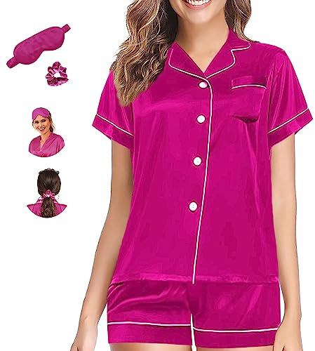 Y WJing Yi Jia Womens Pyjama Sets XS-4XL Silk Satin Pyjamas Set Floral 2Pcs Pj Sets Button Down Pjs Set Sleepwear Loungewear