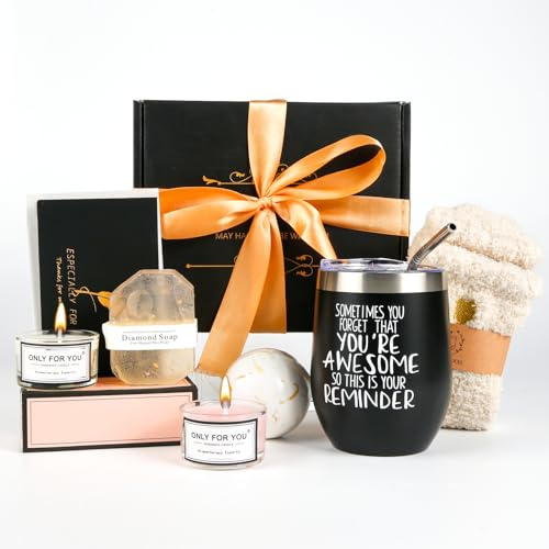 Comius Sharp Vinmugg i rostfritt stål med doftljus och strumpor, presenter till kvinnor, födelsedagspresent till flickvän, syster och mamma på 30-/40/50-årsdag, julklappar, presentidéer, presentset