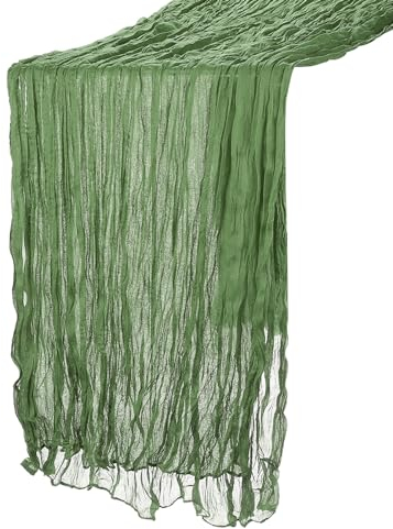 QUARKZMAN 10Ft Tovaglia Tavola Stamigna, 35 x 118 Pollici Rustico Garza Tovaglia Puro Runner per Matrimonio Festa Matrimonio Decorazioni Tavolo, Verde