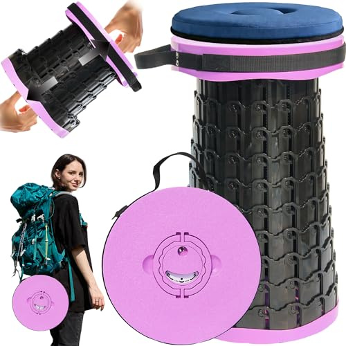 2026 Upgraded XXL Collapsible Stool with Thick Cushion,19.7H-11.8D Telescoping Folding Stool for Adults, More Sturdy Camping Stools with Load Capacity 1000lbs for Outdoor,Garden,Fishing,Hiking