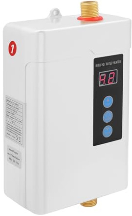 4 000 W elektrisk varmvattenberedare av ABS och aluminium, liten omedelbar varmvattenberedare med LCD-temperaturdisplay, mini omedelbar varmvattenberedare genomströmningsvärmare tanklös (vit)