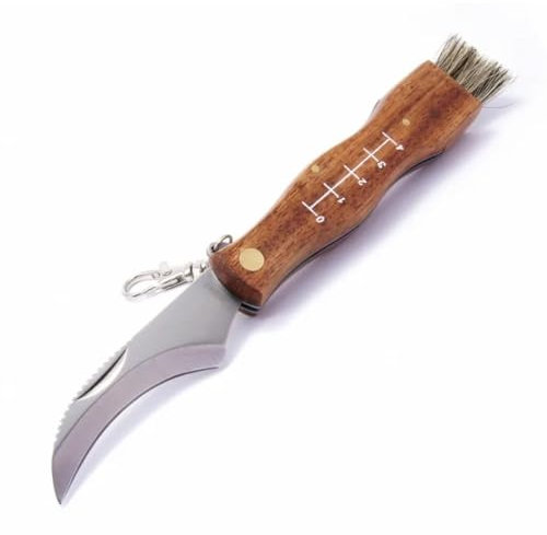 IKOPFLN Pilzmesser mit Bürste- Klinge klappbar aus rostfreiem Stahl, Holzgriff mit Lineal und Pilzbürste,pilze sammeln,pilzmesser Zum Pilzesammeln im Freien