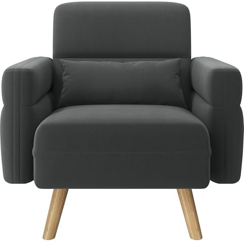 Yaheetech Tub Chair Modern Armchair Fabric Accent Chair with Side Pockets and Lumbar Pillow for Living Room, Bedroom and Office, Dark Gray