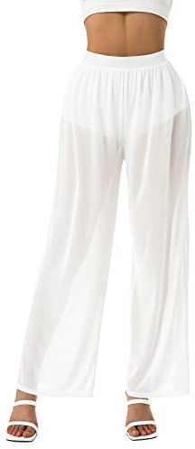 SYHVGI Women's See Through Pants Sheer Mesh Trousers Summer Perspective Loose Beach Pants Bikini Bottom Cover up