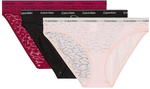 Calvin Klein Braguita Tipo Bikini Pack de 3 Mujer Low-Rise Ropa Interior, Multicolor (Beet Red/Black/Eggshell Pink), XS