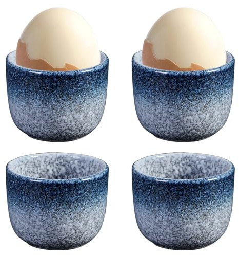 BAIFULAI Coquetier en porcelaine, lot de 4 coquetiers en céramique, diam 5 cm, hauteur 4,8 cm, procédé de cuisson au four, lisse et sans arêtes vives, lavable au lave-vaisselle et dans une boîte