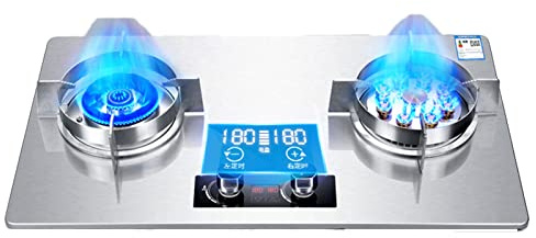Cuisinière À Gaz En Acier Inoxydable 2 Brûleurs, 4,5/7,2 KW, 9 Cavités, Feu Élevé, Double Face, Minuterie Indépendante, Support De Casserole En Fonte(Style 1,LPG)