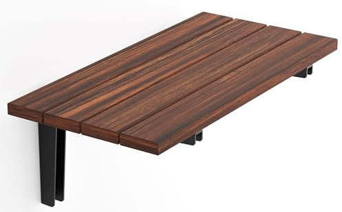 20 Folding Premium Quality Teak Wood Wall Mounted Shower Seat, Handmade Foldable Bench, Durable Compact Bathroom Stool, ADA Compliant Inside Bath Chair Fold Down (Dark Natural)