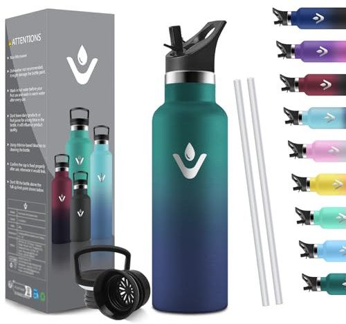 HoneyHolly Thermosflasche 500ML, BPA-Frei, Trinkflasche Edelstahl, Auslaufsichere Isolierflasche Doppelwandig, Wasserflasche Kinder Edelstahl, mit Strohhalm, Trinkflasche Kohlensäure Geeignet