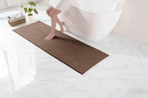Exclusivo Mezcla Badmatta plysch, 60 x 180 cm, absorberande och mjuk | Chenillmatta, halkfri, snabbtorkande, maskintvättbar, badkar, dusch och kök, mikrofiber, brun