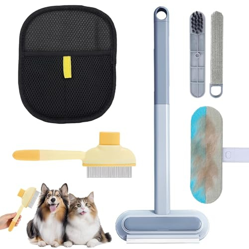 Guante de depilación electrostática 3 en 1, cepillo para eliminar el pelo de mascotas, cepillo para eliminar el pelo de perros, mango largo, alfombra de pelo para mascotas, cepillo para ropa