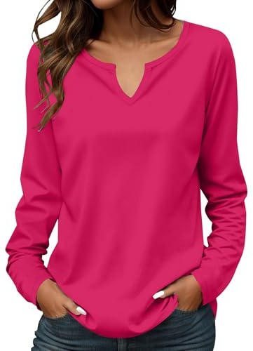 Tunique Femme Grande Taille Tunique Femme Coton Melange Tops Couleur Unie Ample Tuniques Manches Longues Basique Tunique Col V Oversize Tshirt Cintrée Glamour Tuniques De Outdoor Uniques Hauts