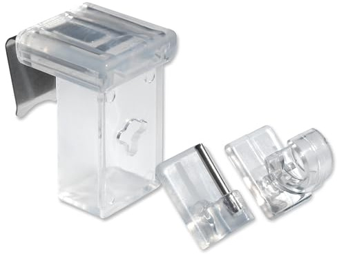 dekondo Fensterhaken/Dekohaken/Fensterklipp/Klemmträger für Gardinenstangen oder Fensterdekorationen mit austauschbaren Aufsätzen (transparent, 20 Stück)