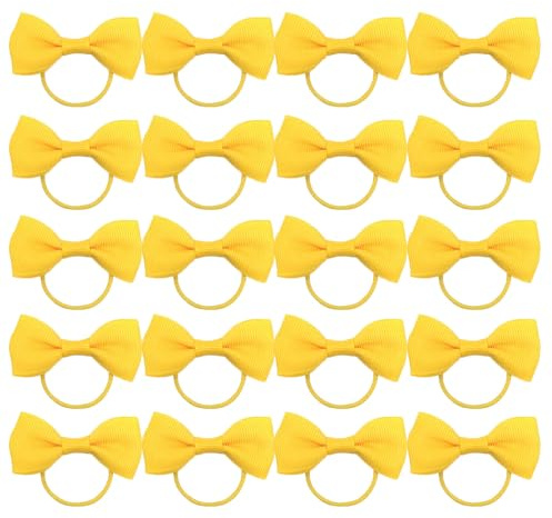 20 Pieces Hair Accessories, Hair Bow, Bows for Hair, Girls Bobbles Bows School Bands, Elastics Hair Bands for Girls, Small Ribbon Clips Hairbands Holder Set (yellow)