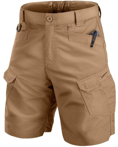 Jessie Kidden Mens Tactical Stretch Outdoor Cargo Shorts Wear Resistant Rip Stop Work Hiking Fishing Shorts #6223-Brown-38