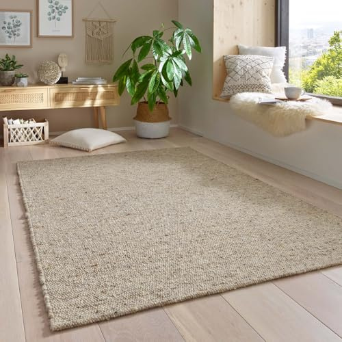 Taracarpet Gewalkter Wollteppich Lambrecht Handgewebt Wohnzimmer – Handwebteppich Schurwolle – Webteppich Wolle Natur für Schlafzimmer, Esszimmer, Küche Grau Beige meliert 170 x 230 cm