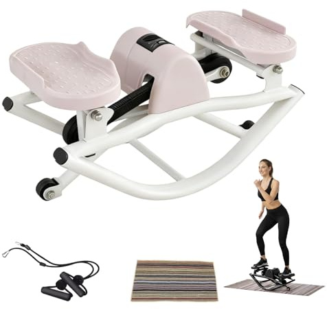 Lateral Rock Stepper with Digital Monitor - Stepper Exercise Machine for Home, Portable Compact Leg Glutes Abs Core Exerciser, Low-Impact Side to Side Stepper for Knees and Joints, 350 LBS (Pink)