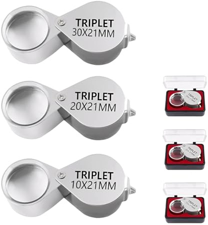 Trichome Lupa de joyería, lupa de bolsillo, 3 lupas con aumento de 10x, 20x y 30x, ideal para joyeros, relojeros, coleccionistas de gemas y monedas, antigüedades, lectura de textos pequeños