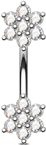 OUFER 16G Flower Rook Piercing Eyebrow Barbell with Clear Cubic Zirconia, Stainless Steel Curved Eyebrow Bar 6 mm Rook Body Piercing Jewellery for Women Elegant