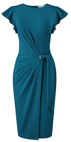 GRACE KARIN Bodycon klänning med volangärmar elegant klänning för kvinnor | Slim fit klänning med rund hals, elegant formell klänning, lämplig för kontor, arbete, fest och bröllop