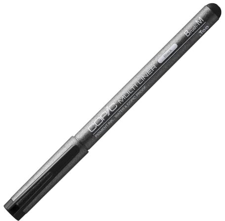 COPIC Multiliner Brush M, Black, Fineliner mit einer feinen Spitze und wasserbeständiger Pigmenttinte
