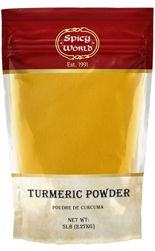 Turmeric Powder 5 Pound Bulk Bag - Indian Turmeric Root Ground (Haldi) - Minimum Curcumin 2.5% - Pure, Vegan, from India by Spicy World