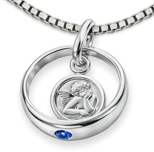 CLEVER SCHMUCK Silberner Taufring Engel rund Silber 925 Saphir blau mit Kette Venezia 36 cm, Silber Zirkonia