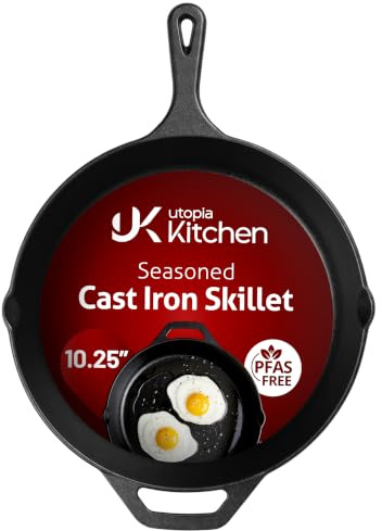 Utopia Kitchen Cast Iron Skillet 10.25 Inch Pre-Seasoned PFAS-Free Black