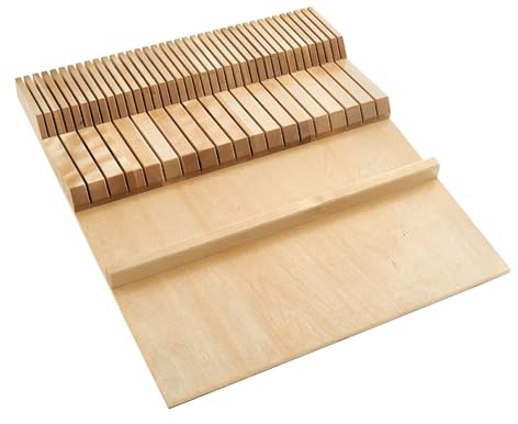 Rev-A-Shelf Dual Row Trim To Fit Knife Block Drawer Organizer with Storage Holder for Kitchen Utensils, 55 Slot Cutlery Tray, Wood, 4WDKB-1