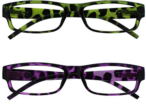 OPULIZE Die Lesebrille Unternehmen Grün & Lila Schildpatt Leicht Leser Wert 2er-Pack Herren Frauen RR32-65 +3,00
