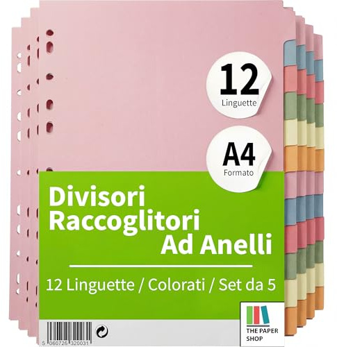 File Dividers A4, 12 Part Folder Dividers for Ring Binders & Lever Arch Files (5 Pack) Binder and Subject Dividers with Writeable Coloured Index Tabs - The Paper Shop