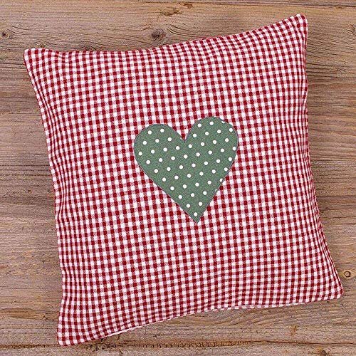 Kissen-Bezug in 30x30 cm für Deko-Kissen Sofa-Kissen - Baumwolle Kissen-Hülle VRONI im Landhaus-Stil Herz rot grün kariert - Waschbarer Reißverschluss Zierkissen-Bezug für Couchkissen