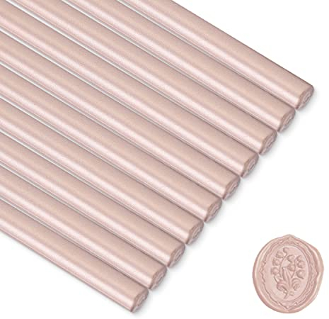 10 Stück Klebepistole Siegelwachs Sticks 10cm x 7mm Rauchfrei Heißsiegel Wachs Sticks Runde Retro Siegellack Stick für Umschläge Karten Hochzeit Grußkarten Einladungen, Champagner Gold