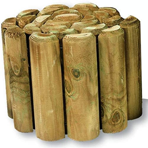 GBS Wooden Picket Log Roll Border Garden Fence Lawn Edging For Flower Beds Edges Long Outdoor Decorative Rust-Proof Wire 1.8m x 15cm (4)