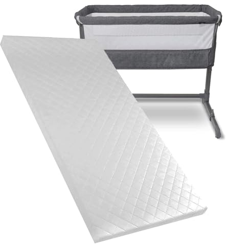 Brillars Baby Mattress Fits Compatible to Babylo Cozi Sleeper - Bedside Travel Cot Toddler Infant Bed Firm Foam Mattress - Hypoallergenic & Removable Quilt Cover (87 x 44 x 5cm)