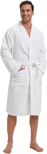 Amazon Essentials Men's Lightweight Waffle Bathrobe (Available in Big & Tall), White, 3XL Plus