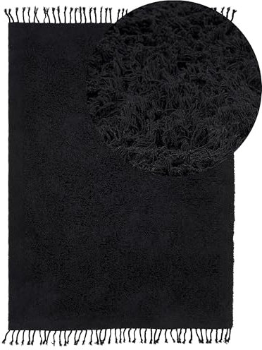 Teppich Baumwolle schwarz 140x200 cm Fransen Hochflor Shaggy Boho Bitlis