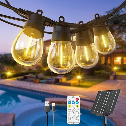 GlobaLink Catena Luminosa Esterno Solare, Lampadina Solare S14, 10 LED 11M, IP65 Solar Catena Luminosa Esterno con Controller, USB C/Solare, 4 Modalità di Luce LED per Giardino, Festa, Terrazza