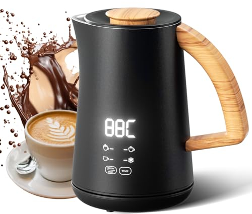 Milchaufschäumer Elektrisch 4-in-1 Milchschäumer Heiß und Kalt Milchschaum Automatisch Milk Frother 290ML-500ML Milchwärmer, 500V, Milcherwärmer, Automatische Abschaltung Milchbehälter(Schwarz)