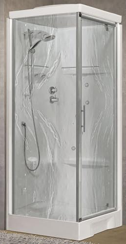 Novellini New Holiday GF90 Hammam 90x90 cm Cabina Doccia Multifunzione Apertura Battente Ad Angolo Miscelatore Meccanico Vetro Aqua Profilo Silver Idromassaggio Sauna Asta Saliscendi Altezza 225,5 cm
