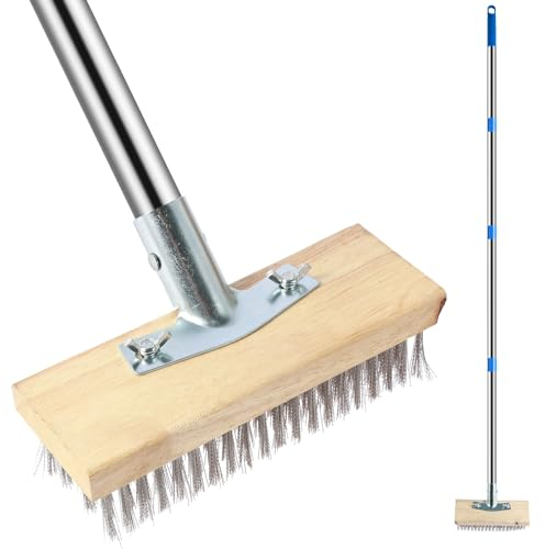 Balai Métallique en Acier avec Manche de 165cm - Brosse pour Toiture, Enlever Les Mauvaises Herbes, Mousse et Taches Tenaces