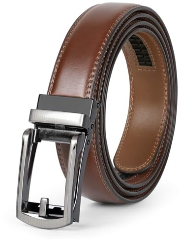 LEACOOLKEY Cintura in pelle da uomo con scivolo Cintura in pelle automatica a cricchetto per uomo con fibbia automatica, B-marrone, 51.2“，suit pant size 28-44
