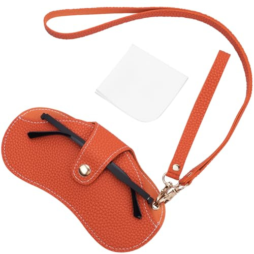CREATCABIN Étui Lunettes Soleil en Cuir Souple Étui Lunettes Fin Support Lunettes Portable Pochette Protection Ensemble Léger avec Dragonne Clip Ceinture pour Voyage Vacances la Plage 18.5x10cm