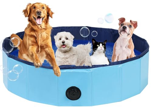 DASBET Foldable Dog Pool Dog Paddling Pool PVC Collapsible Dog Swimming Pool Portable Pet Wading Pool for Dogs, Puppies, Cats Pet Tub for Indoor & Outdoor (80 cm Diameter x 20 cm Height)