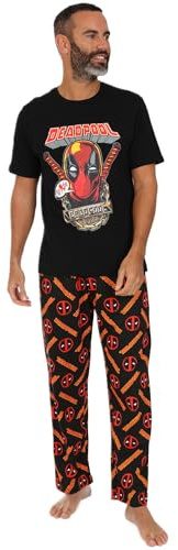 Marvel Conjunto de pijama largo para hombre Deadpool PJs ropa de dormir ropa de dormir de estar por casa, Negro, S