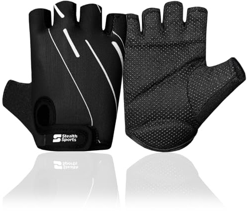 STEALTH SPORTS tyngdlyftningshandskar för barn, pojkar, halkfria fitnesshandskar med heltäckande handflatskydd, halvfingrar lätta träningshandskar för gym, cykling, ridning, klättring, vandring,