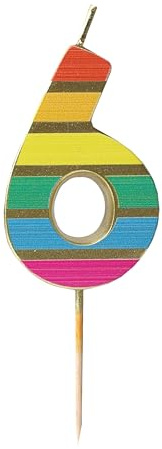 Talande bord nummer sex 6 regnbåge födelsedagsljus för kakor, tårtdekoration dekoration, premiumkvalitet, sifferljus, jubileumsfest, milstolpe, ålder, 5,5 cm höjd, återvunnen förpackning