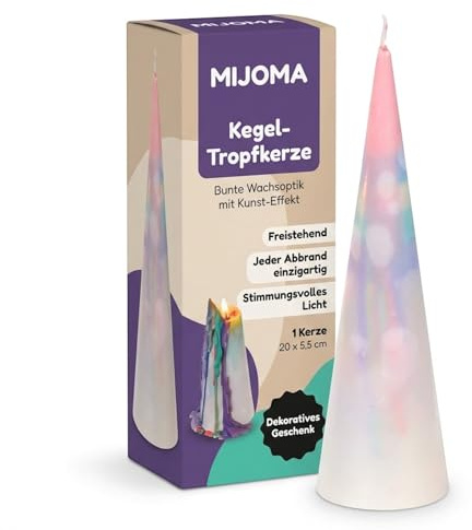 MIJOMA Konisk droppljus 20 x 5,5 cm – färgat vaxutseende för stämningsfull dekoration – fristående ljus för middag, bordsdekoration och speciella kvällar