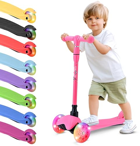 Hurtle Monopattino Leggero a 3 Ruote con Luci LED, Antiscivolo, per Bambini 2-5 Anni, Altezza Regolabile 63,-71 cm (Anguria)